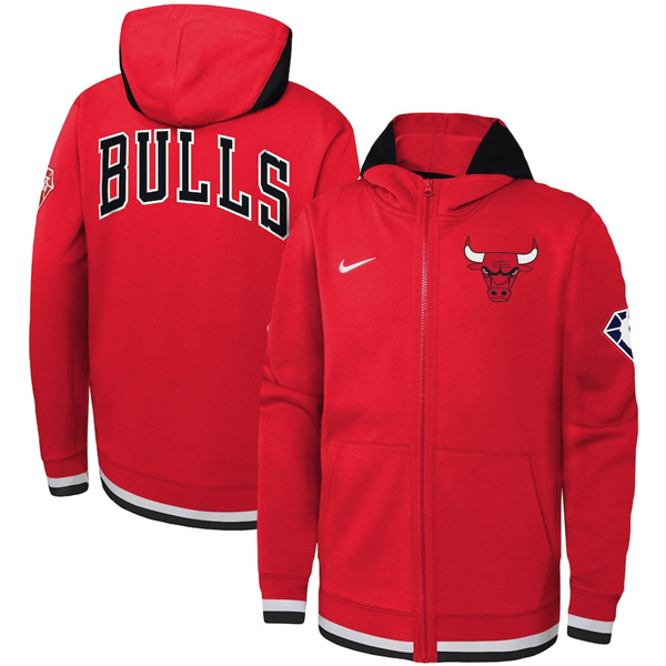Men's Chicago Bulls Red 75th Anniversary Performance Showtime Full-Zip Hoodie Jacket Men's Chicago Bulls Red 75th Anniversary Performance Showtime Full-Zip Hoodie Jacket